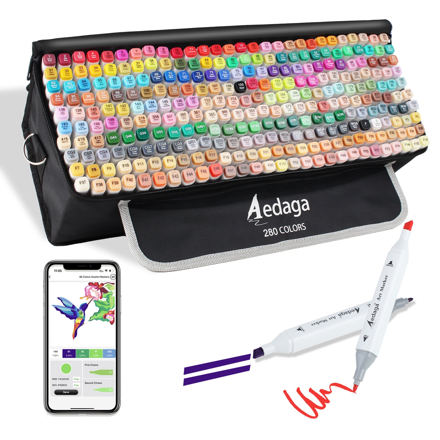 Aedaga 280 Colors Alcohol Markers with Free App