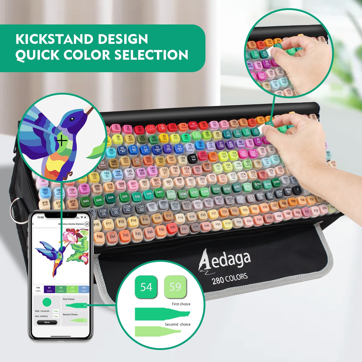 Aedaga 280 Colors Alcohol Markers with Free App