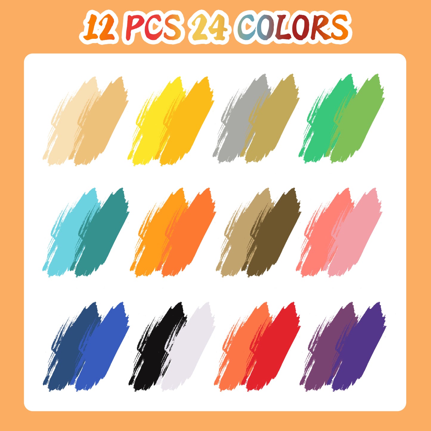 24 Colors Acrylic Paint Markers with 12 Dual-Color Brush Tips