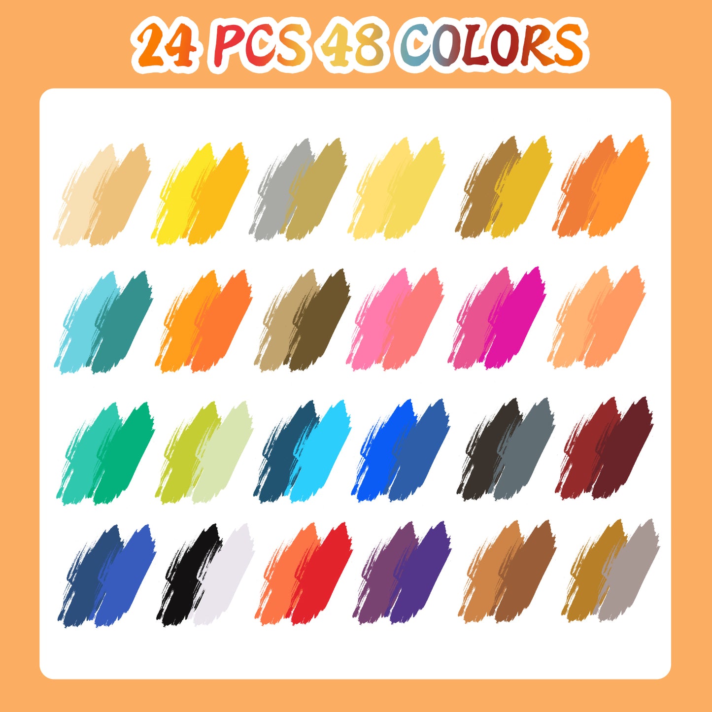 48 Colors Acrylic Paint Markers with 24 Dual-Color Brush Tips