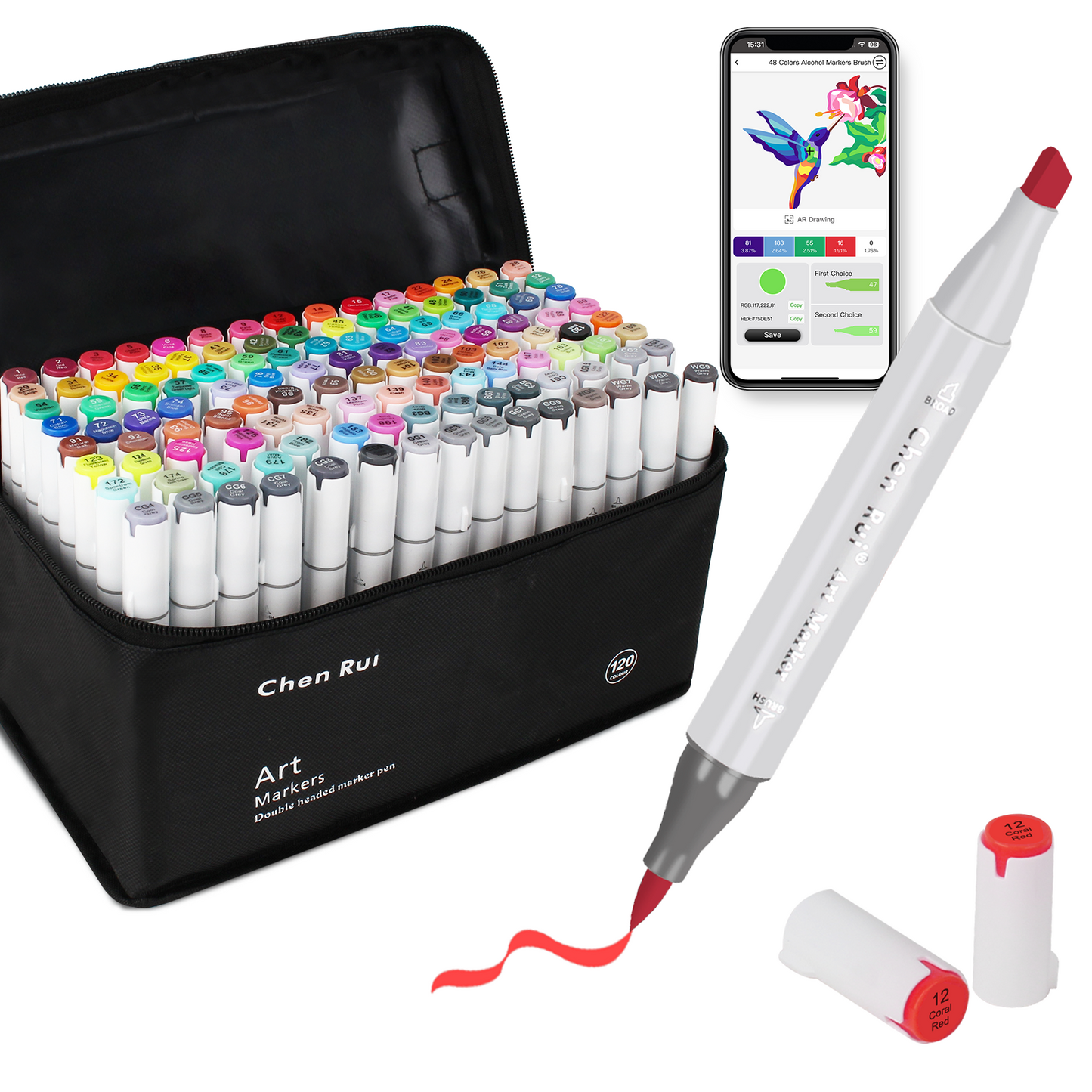 120 Colors Alcohol Brush Markers with Free App