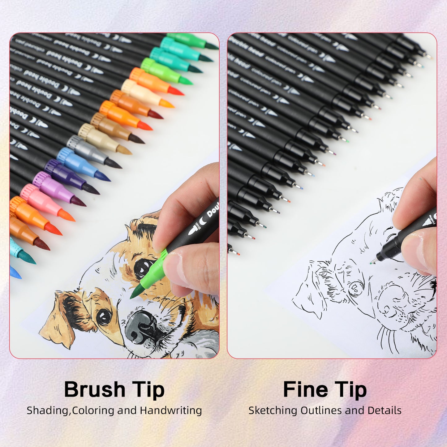 60 Colors Dual Tip Brush Pens