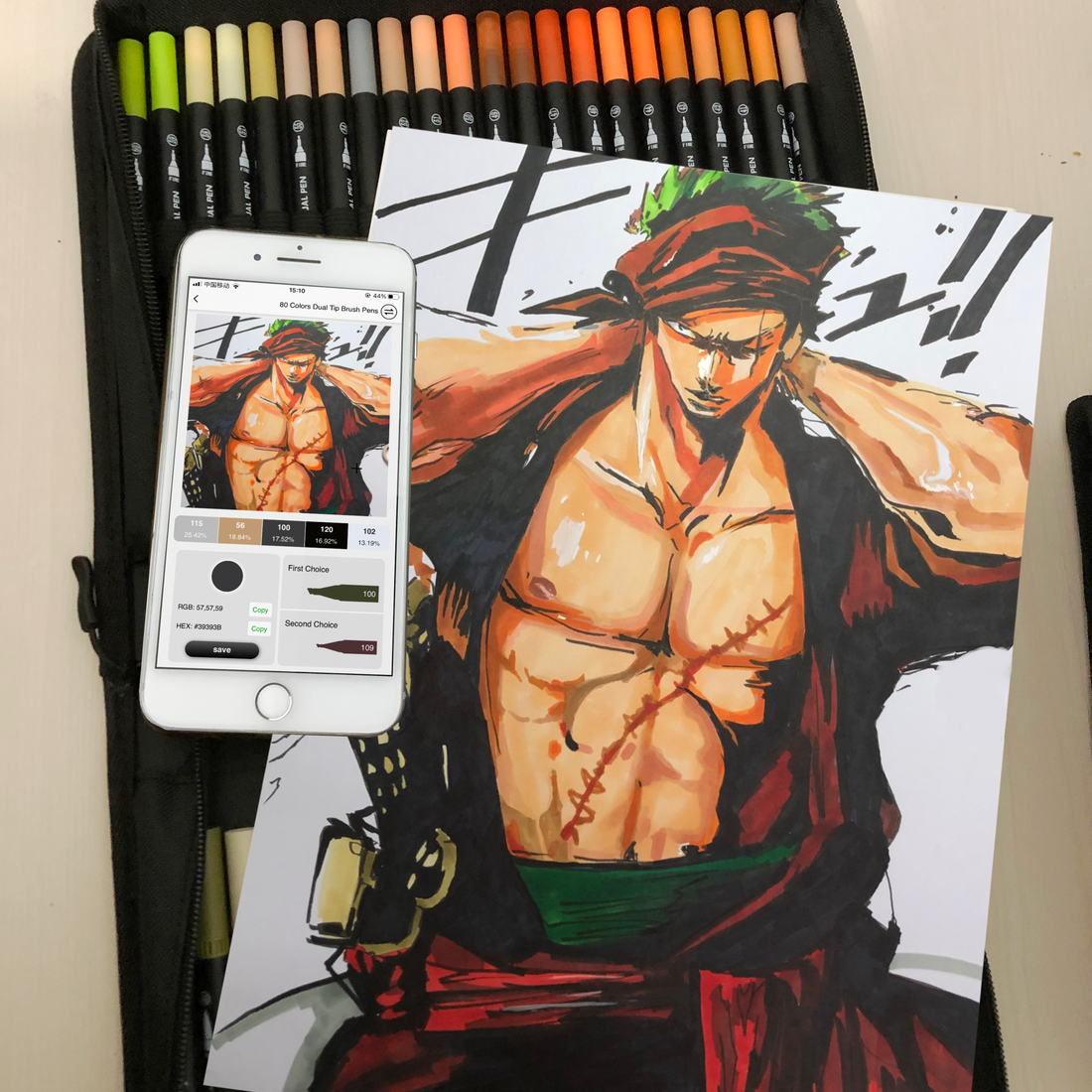 One Piece Character - Roronoa Zoro - Color Number（#56 #100 #102 #109 #115#120）#Dual Tip Brush Pens#