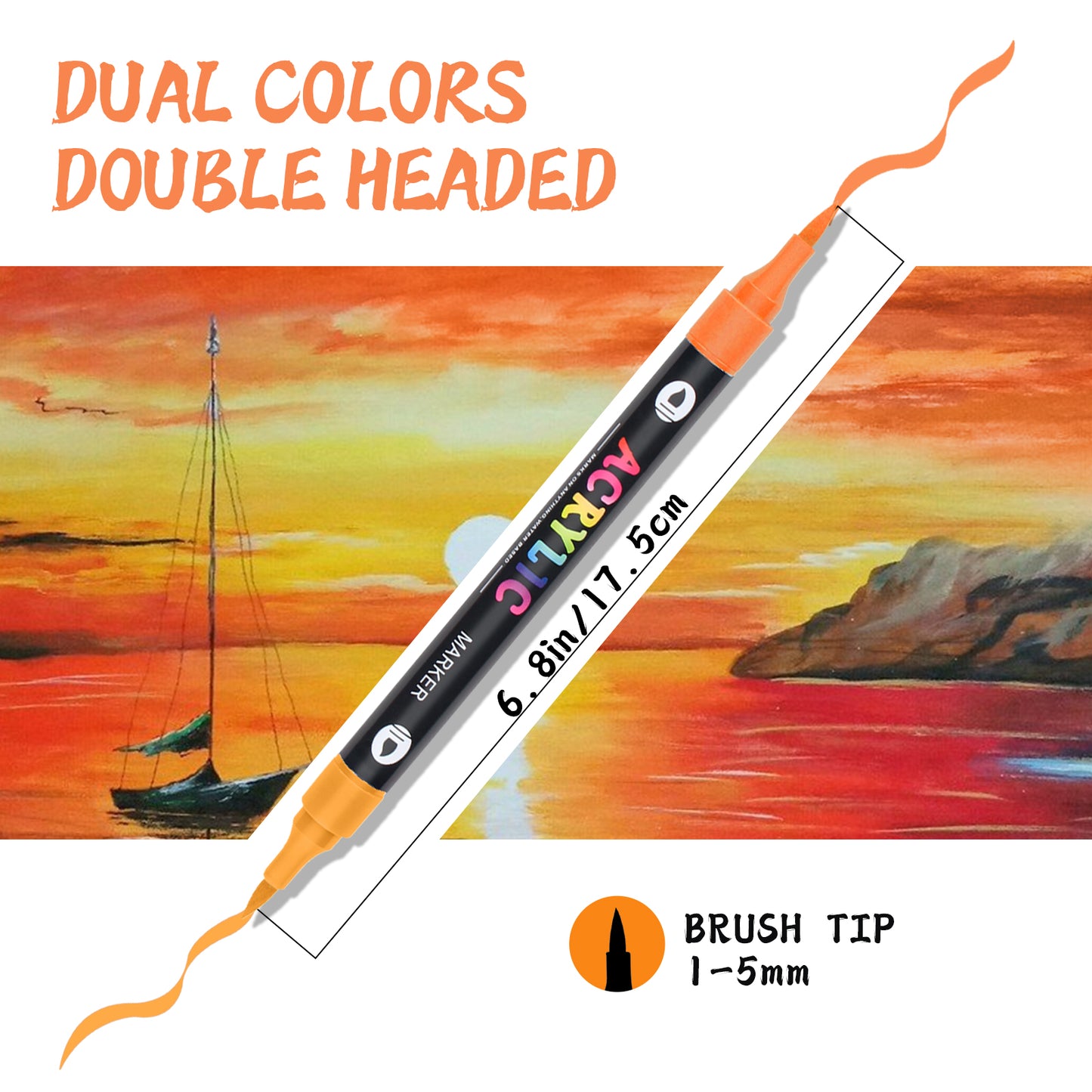 48 Colors Acrylic Paint Markers with 24 Dual-Color Brush Tips