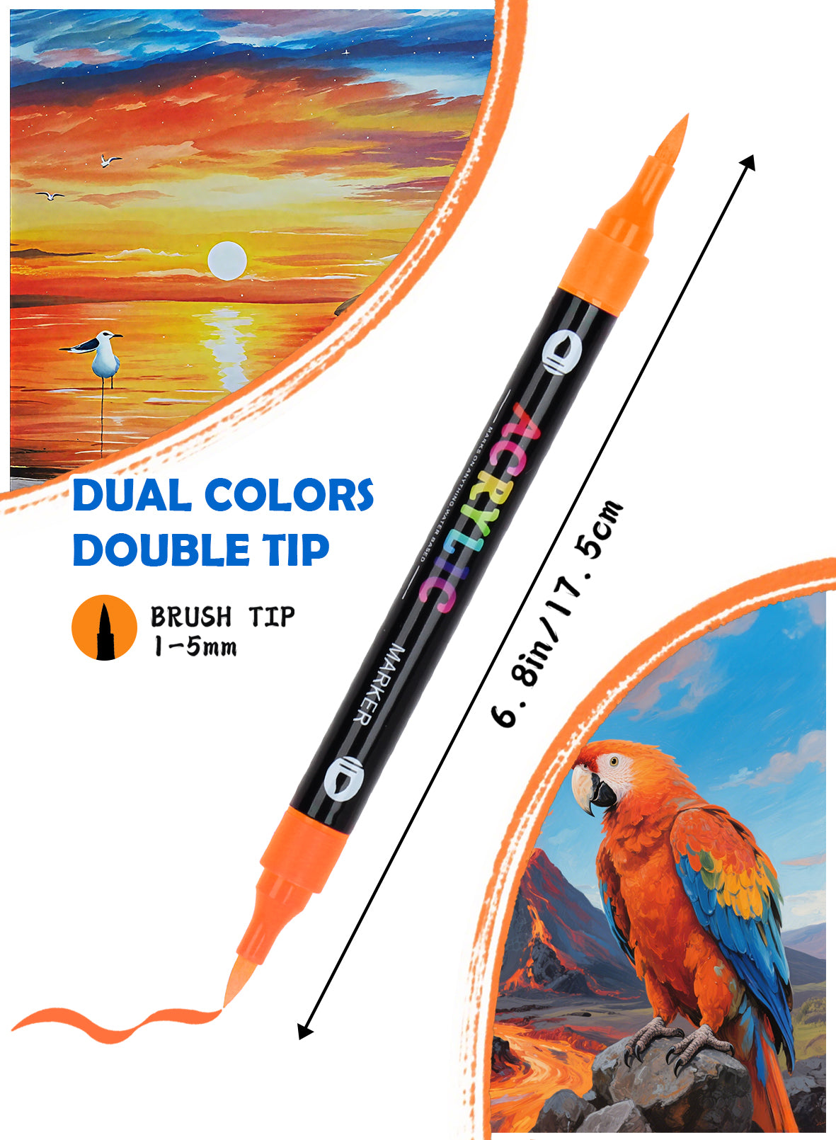 120 Colors Acrylic Paint Markers with 60 Dual-Color Brush Tips