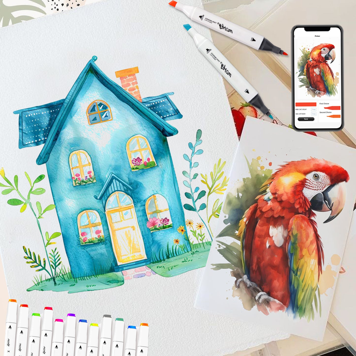 120 Colors Alcohol Markers with Free APP for Coloring