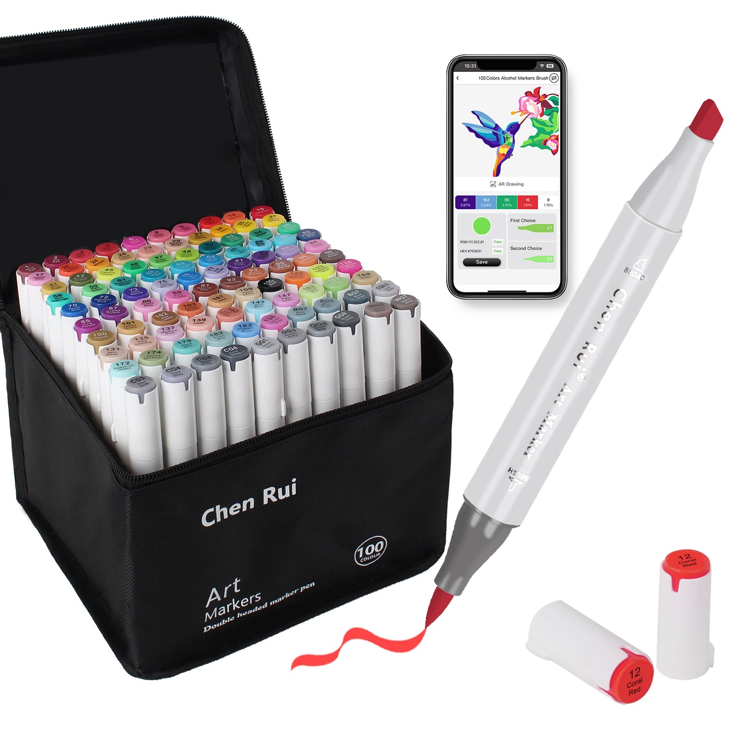 100 Colors Alcohol Brush Markers with Free App