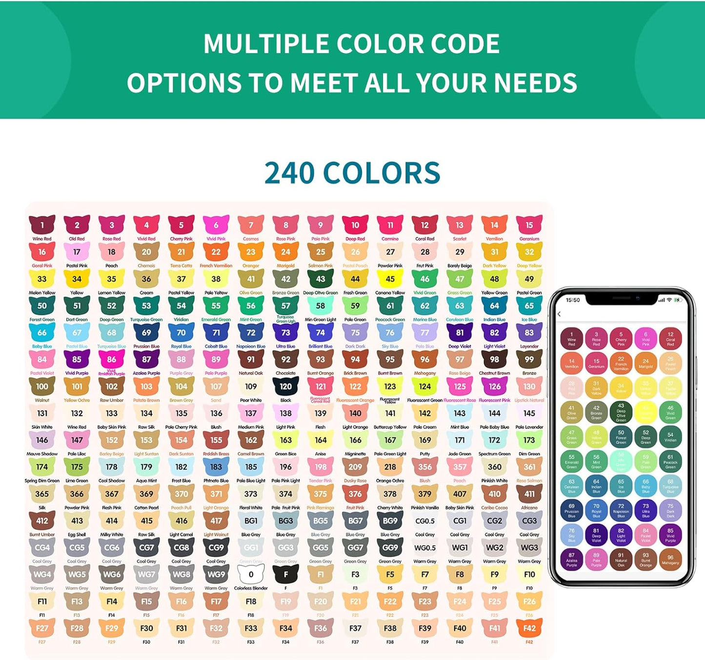 Aedaga 240 Colors Alcohol Markers with Free App
