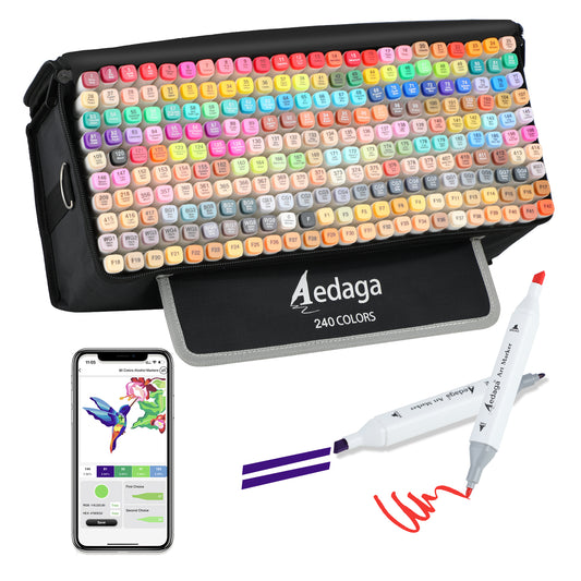 Aedaga 240 Colors Alcohol Markers with Free App