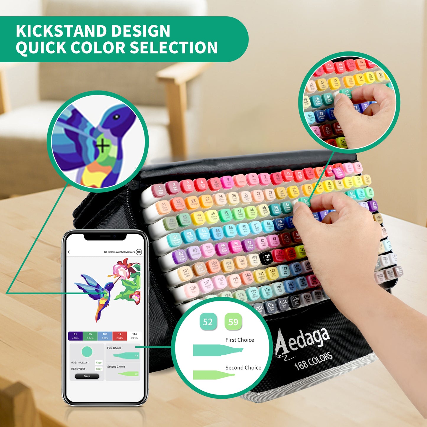 Aedaga 168 Colors Alcohol Markers with Free App