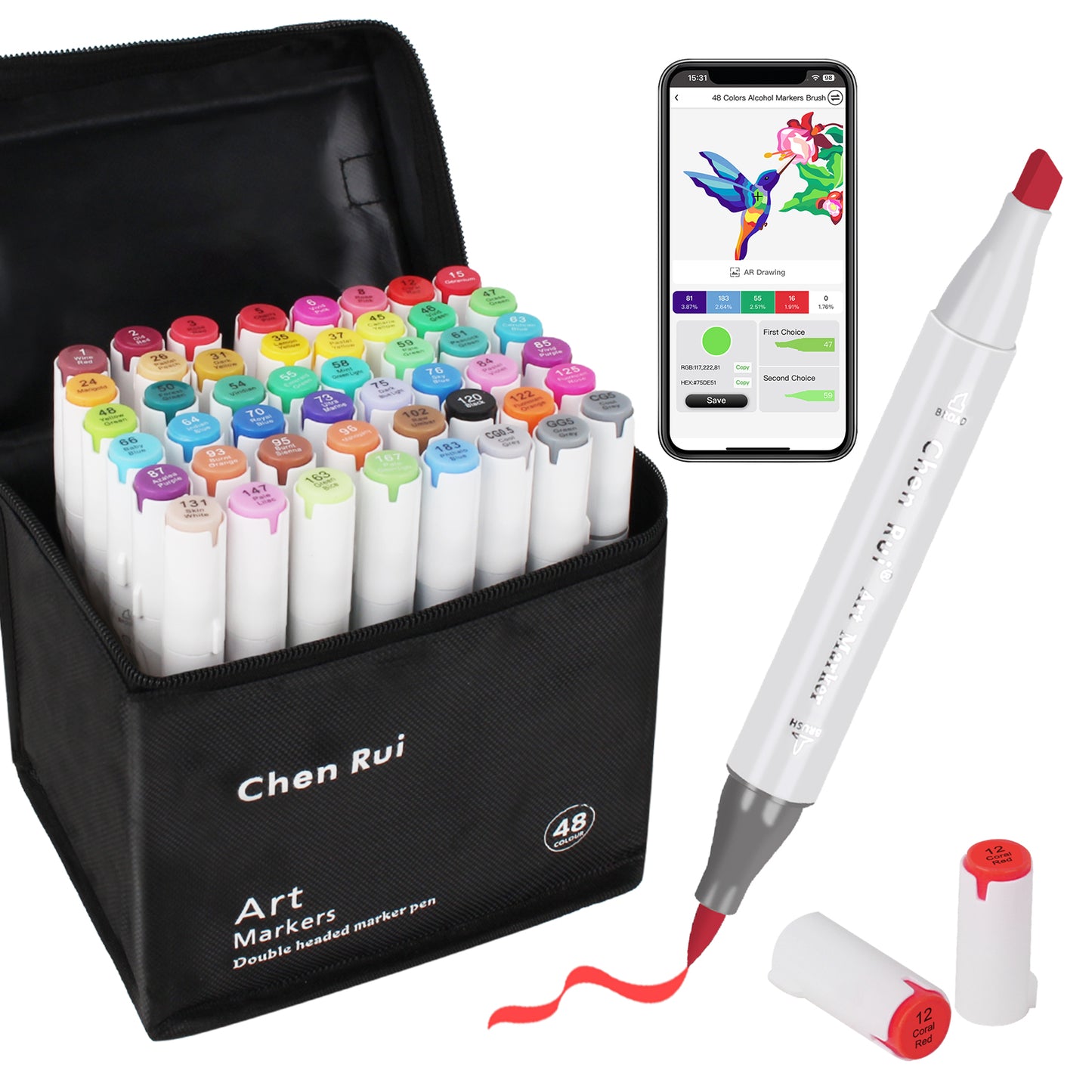 48 Colors Alcohol Brush Markers with Free App