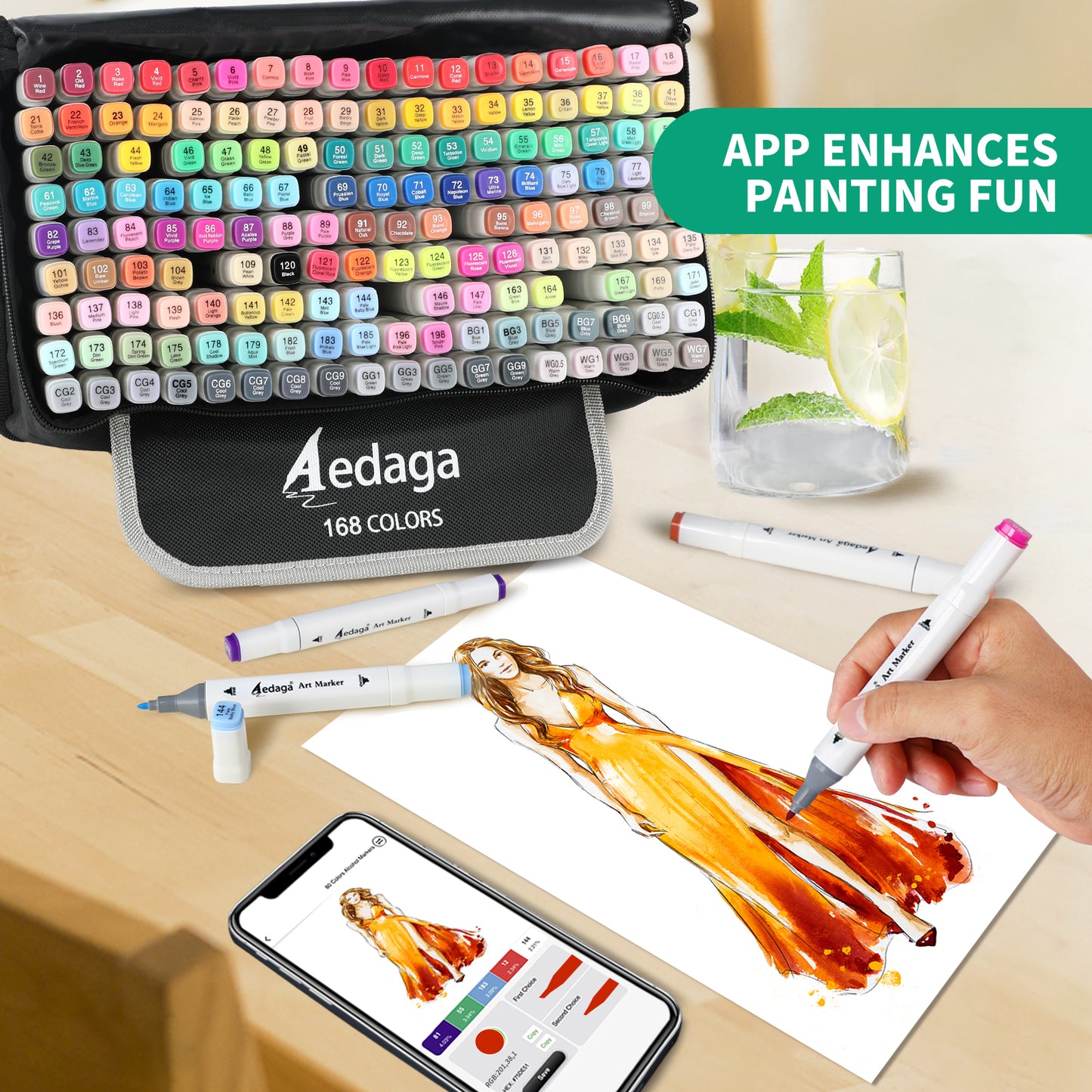 Aedaga 168 Colors Alcohol Markers with Free App