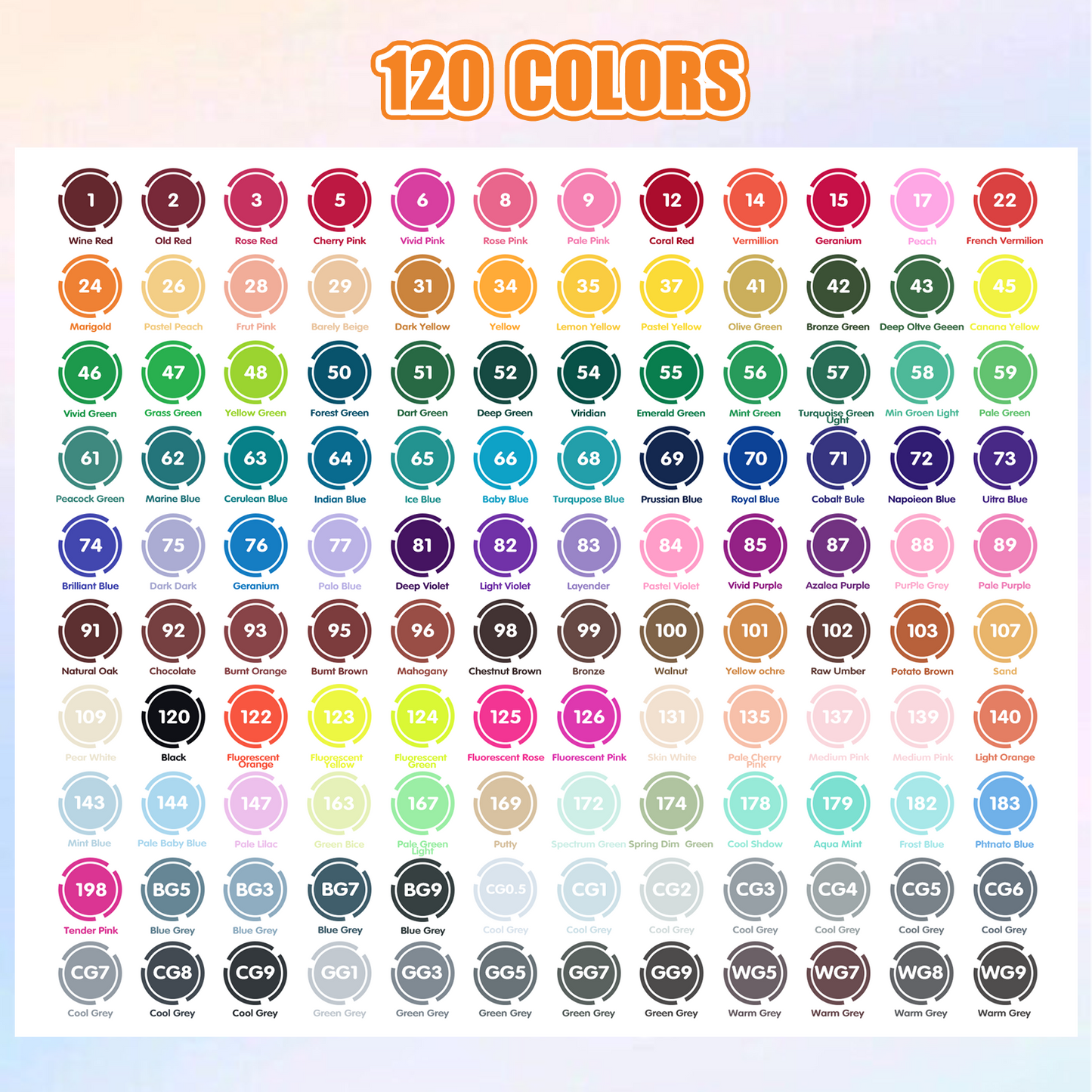 120 Colors Alcohol Brush Markers with Free App