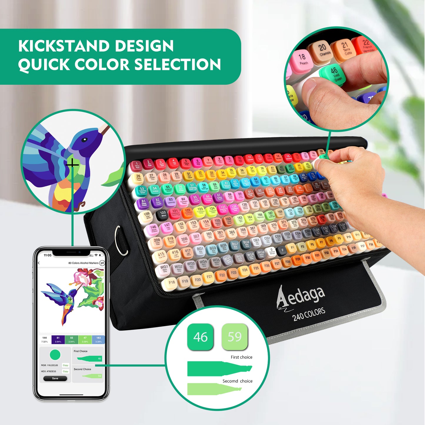 Aedaga 240 Colors Alcohol Markers with Free App