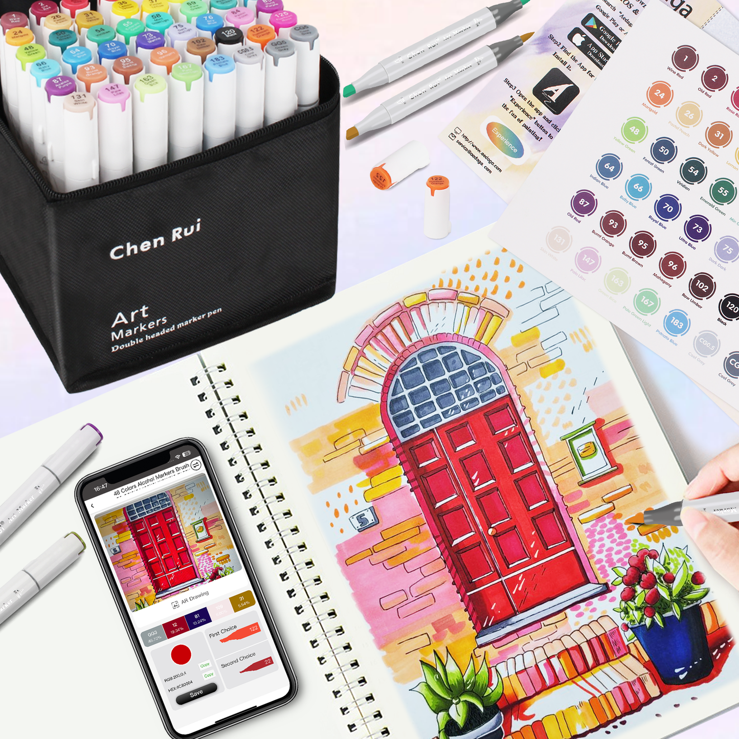 48 Colors Alcohol Brush Markers with Free App