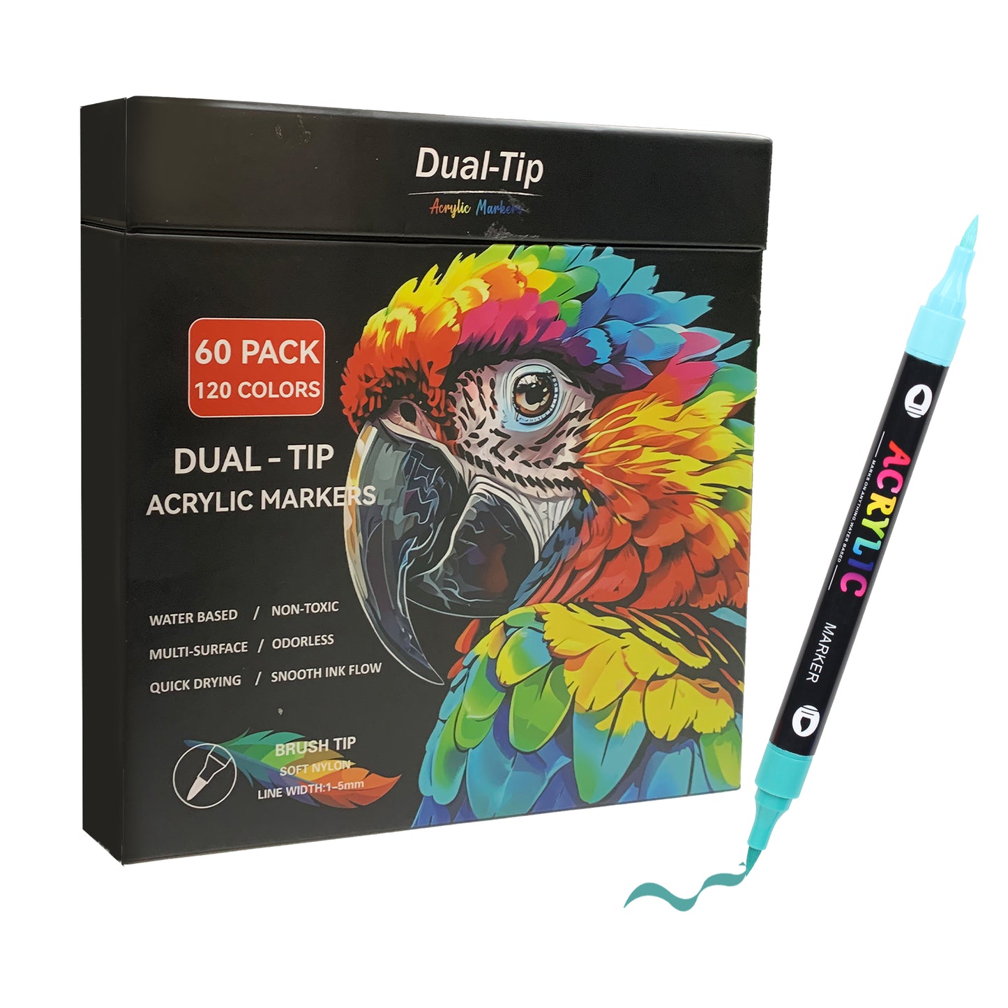 120 Colors Acrylic Paint Markers with 60 Dual-Color Brush Tips