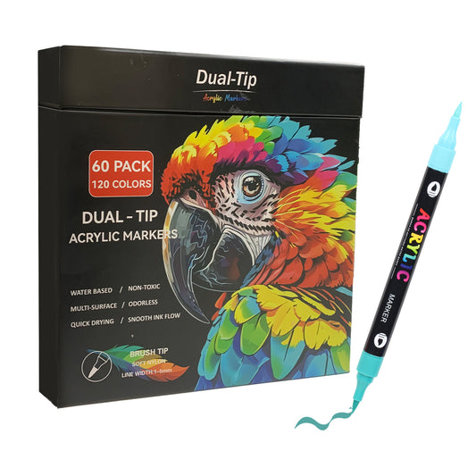 120 Colors Acrylic Paint Markers with 60 Dual-Color Brush Tips