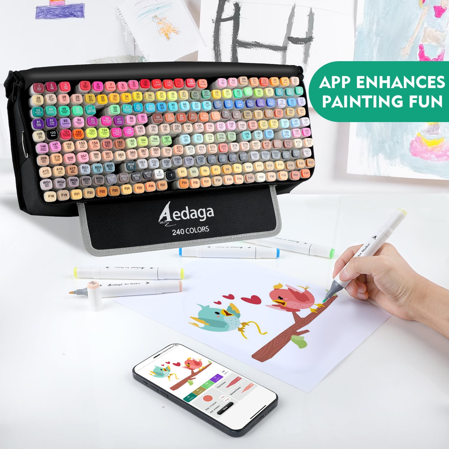 Aedaga 240 Colors Alcohol Markers with Free App